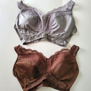Pair RHONDA SHEAR Sexy Pin Up Leisure Bras 3X Espresso Dove Gray Removable Pads